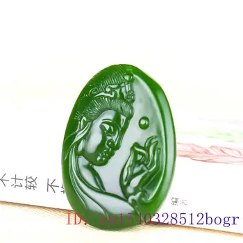 Roheline Jade Guanyin Ripats Naised Võlu Meeste Loomulik Kaelakee Hiina Featured Mood Kingitused Nikerdatud Amulett Ehted