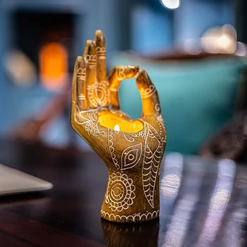 Buddha Küünal Omanik Mudra Käsi Laua Tealight Decor Laekuva Kujukeste Festival Valgustatud Tarvikud Kodu Decor Kujukeste