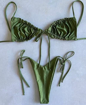 2021 Naiste Tahke Bikiinid Komplekti Seksikas Bikinis, Madal Vöökoht Supelrõivad Trikoo Suvel Retro Naiste Ujumistrikoo Kollane Beach Kanda Biquini