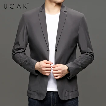 UCAK Brand New Saabumise Streetwear Mehed Bleiserid masculino ja sobiks jakid Meeste Slim Fit Business Casual Triibuline Bleiser Mantel U8191