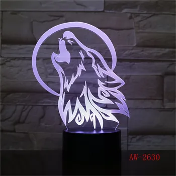 Loomade Ulute Wolf 3D LED Lamp USB Tabel Öö Valguses Mitmevärviline Lava RGB Valgustus Luminaria Jõulud Lüliti Remote Touch AW-2630