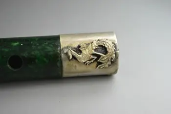 Hiina vana käsitöö Tiibeti-Hõbedast Nikerdatud Dragon Phoenix antiik Jade Flööt