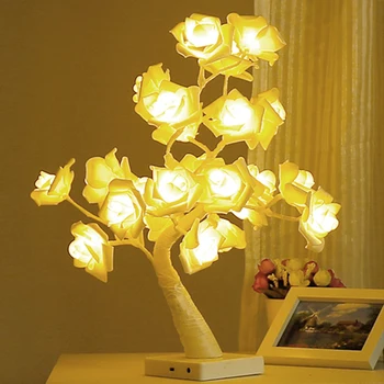 Desktop Roos Bonsai Puu Valgus Lambi 24 LED Puu Lambi Aku Jõul Dekoratiivsed Valguse elutuba Magamistuba
