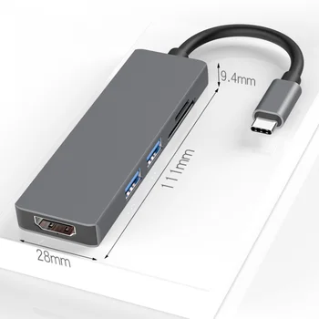 USBC, Et HDMI-ühilduvate 2 USB 3.0 5Gbs SD TF Mälukaardi Pesa 4K 1080P Video Väljund, USB Type C Hub Adapter