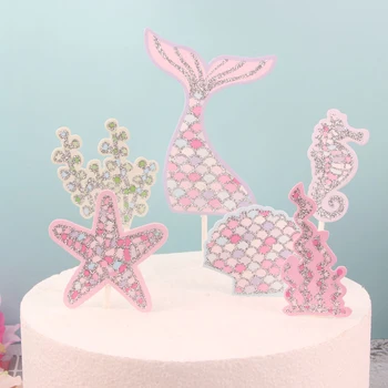 Läikiv roosa Merineitsi Koogikarpides torukübar happy Birthday cake dekoratsioon tüdruk Merineitsi Partei Asjade Cup kook lipp