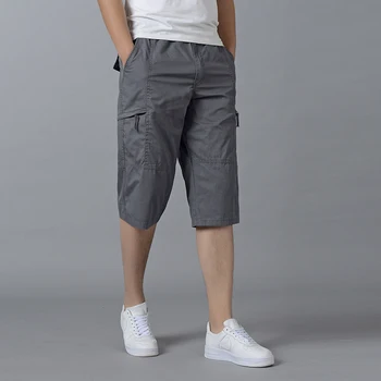Meeste põhitõed Puuvillased Cargo püksid elastne vöökoht püksid Suur ja Pikk Suurused Pingevaba-fit Vabaaja Pikad püksid lukuga taskud