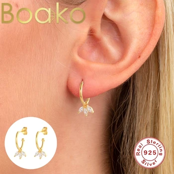Boako S925 Sterling Silver Liblikad/Kroonlehed/Star Crystal Tsirkoon Augustamine Kõhre Kõrvarõngad Naistele Earings Pendientes