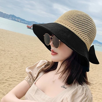 Naiste Suvel Silma Peal Päikesesirm Beach Müts Split Floppy Lai Nokk Magus Bowknot Puhkus Väljas Päikesekaitsetoodete Kopp Kork