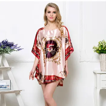 2021 Naine primavera Silk Nightdress Daamid Pluss Suurus Lühikesed Varrukad Nightgowns Sleepwear Naiste Sexy Nightwear