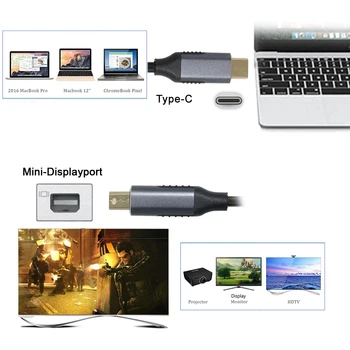 Xiwai USB-3.1 C-Tüüpi USB-C Allikas Mini DisplayPort DP Kuvab Mees 4K Monitori Kaabel Sülearvuti 1.8 m