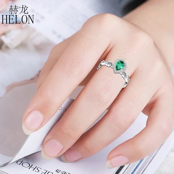 HELON Solid 18K Valge Kuld Pear lõigatud 5X7mm Tõeline Tsavorite Ringi Reaalne Teemante Ring Naiste Kaasamine Pulm Gemstone Ehted