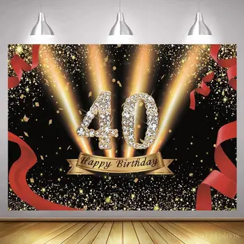 Glitter Läikiv Kook Valud 40. Sünnipäeva Sildi Taust Foto Naised Täiskasvanud Õhtusöök Pool Veini Tabeli Taustaks Vinüül Plakat