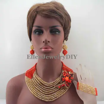 Stiilne Aafrika Nigeeria Pulm helmed Ehted Seatud Aafrika stiilis Crystal pärlitest kaelakee naiste Ehete komplekt W13345