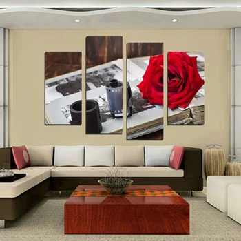 4 Tk Kaamera teibiga Määrata Kombineeritud punase Roosi Lille Maalid Kaasaegne Seina Maali Lõuendile Seina Art Pilt Home decor Raamimata