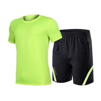 Suvine Meeste populaarne T-särk + Sport lühikesed Püksid Setmen Töötab lühikesed Püksid Jalgpalli Fitness Clothesquick Kuivav Meeste 2-osaline Fitness