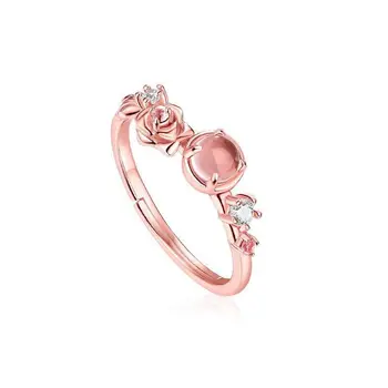 Algne uus looduslik roosa kristall tõusis avamine reguleeritav rõngas elegantne ja ilus armas daamid ehted