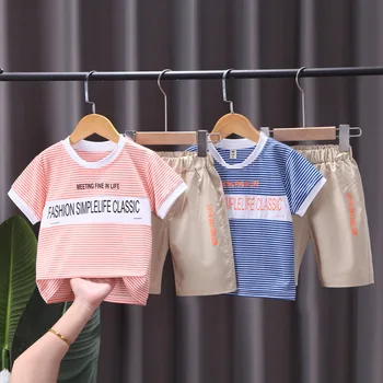 New Baby Poiste Riided Komplekti Suvel Moe Vabaaja Lapsed Kiri Triibuline T-särk+lühikesed püksid 0-5 Aastat teise lapse Tüdrukute Riided, Ülikonnad