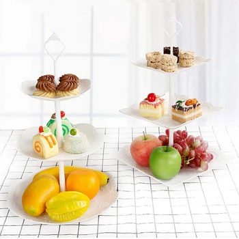 2 valige 3-Tasandi Valge Dessert Kook Seista,Saia Seista Väike Cupcake Seista Küpsise Plaadi Rack Candy Buffet loodud Puu-Plaat ja Sahtel