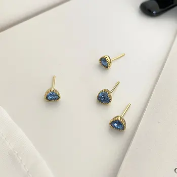 Silvology 925 Sterling Hõbe-Sinine Kristall Südame Väikesed Kõrvarõngad Lapsed Tüdrukud Minimalistlik Magamiskabiin Kõrvarõngad Naiste Ehted