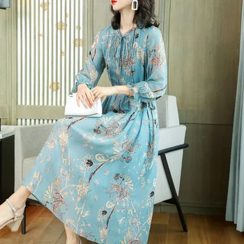 Kevad-Suvine Kleit Naine Silk korea Õie Kleidid Elegantne Naiste Kleit Pikk Varrukas 2021 Vestido De Mujer Pph3458