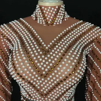 Sädelevat Kive Pearl Läbipaistev Kleit Naiste Laulja Vastuvõtva Õhtu Pool Sünnipäeva Prom Riided Ööklubi Tulemuslikkuse Kostüüm
