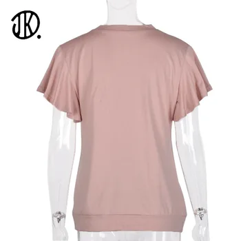 Elegantne Ruffle Lühikese Varrukaga T-särk, Naiste (Solid Color Suvel Tops Uued Vabaaja Streetwear Suvel Läbilöök Tee Tüdruk Saagi Tops
