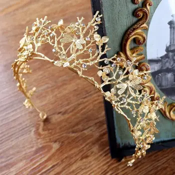 Vintage Gold Barokk Pulm Crown Juuste Aksessuaarid, Kiili Tiara Pruutneitsi Tüdrukud Kive Headdress Crown Peapael