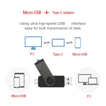 Metallist OTG 3 IN 1 pen drive 128GB Micro-usb-mälupulk 32GB pendrive 64GB 16GB Tüüp-C usb flash pen 8GB kkel usb flash drive 4GB