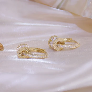 Korea Fashion 14K Tõeline Kuld Õnne Eelarvele Kõrvarõngas Naiste Kõrge Kvaliteedi Pööratav Bling Tsirkooniumoksiid Clip Kõrvarõngas Brincos