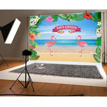 Flamingo Järve Sünnipäeva Taustaks Suvel Troopiline Havai Lille Fotograafia Taust Lille Baby Shower Kook Tabel Banner