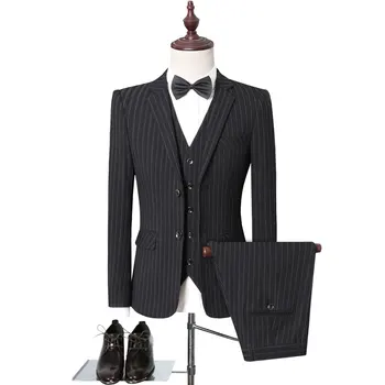 (Ülikond + vest + püksid)kvaliteetse triip salenemisele professionaalne pulm kleit peigmees/ mens fashion /Suurus S - 5 xl