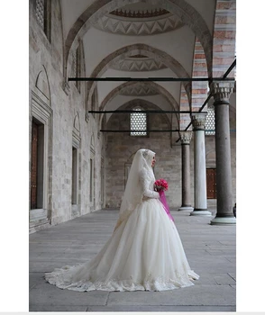 Vestido de noiva Uus Disain Moslemi Hijab Pikad Varrukad Pits araabia pulm Kleit Pikk rüü de mariage ema pruut kleidid