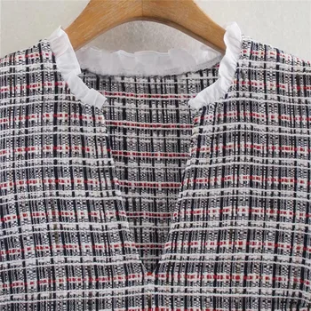 Za 2021 Must Segast Tekstuuriga Mini Kleidid Naiste Vintage-Tweed, Suvel Lühikesed Puhvis Varrukad Mood Kulunud Hem Ruuduline Kleit Naine