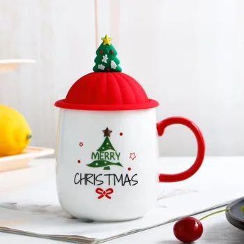460ml Keraamiline Loominguline Kohvi Kruus Uued Jõulud muster Kruus lusikas Silikoonist kaas,Tee Tassi Drinkware Kingitus Sõbrale