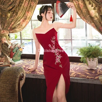 2021 oriental kleit hiina qipao tikandid qipao kleit lady traditsiooniline hiina stiilis cheongsam kleidid naistele qipao kleit