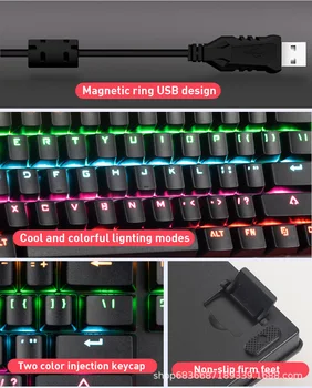 Mängude Mehaanilise Klaviatuuri Mängu Anti-ghosting RGB Mix Tagantvalgustusega Sinine Lüliti 87key teclado mecanico Mängu Sülearvuti