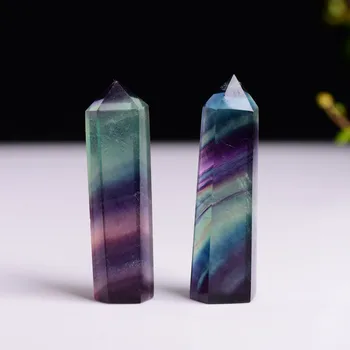 Looduslik Kuusnurkne Quartz Crystal Healing Fluoriidimaardlat Võlukepp Kivi, Lilla-Roheline Pärl