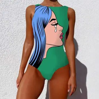 2021 ühes tükis ujumistrikoo Euroopa ja Ameerika abstraktne muster prindi ujumistrikoo naine INS tuul backless seksikas
