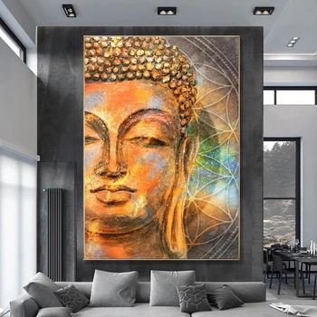 Kaasaegne Ja Abstraktne Buddha Nägu Lõuendil Maali Budistliku Kunsti Plakatid Ja Pildid Murals Elutuba Kodu Kaunistamiseks