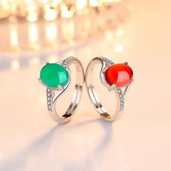 GB Punane Pärl Green Gem Avatud Ring S925 Hõbe Ehted Inkrusteeritud Gem kivi Chalcedony Crystal Live Avatud Ring Naine Hulgimüük