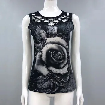 2021 Uus Seksikas Naiste Suvel 3D Tõusis Print Tank Eesotsas Naiste Suured Varrukateta T-Särk Fashion Club Partei Riided Streetwear