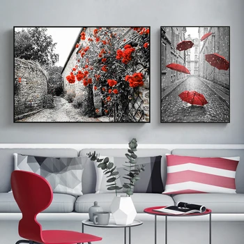 Euroopa Style Punane, Must ja Valge Maastik Pilt Seina Art Lõuend Maali Vintage Maastiku Plakatid ja Pildid Home Design
