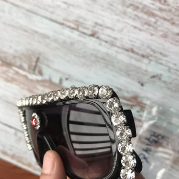 Liiga Must Naiste Päikeseprillid Diamond ümber Disainer Käsitöö Prillid UV400 Luksus Mens Suured päikeseprillid UV400