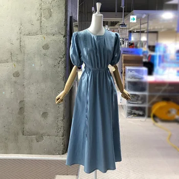 Naiste Sinine Pikk Kleit Pluss Suurus 2021 Suvel Lühikesed Varrukad ümber Kaela Bodycon Kleit Naine korea Fashion Rida Madi Kleit