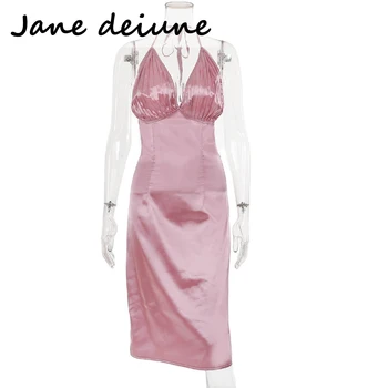 Jane Deiune Kesköö Partywear Naiste Sexy Segast Mini Kleit V-Kaeluse Slim 2021Chic Bodycon Varrukateta Määratlemata Streetwear