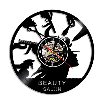 Juuksur Salon Barber Shop CD Vinüül Rekord Kella Teema DIY Eemaldatav Kunsti Vaata Kella Musta Duvar Saati Decor