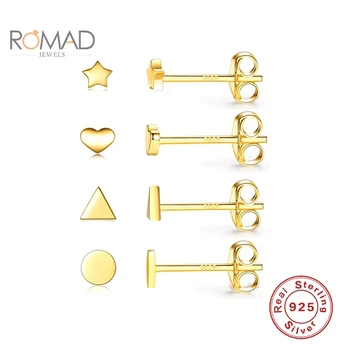 ROMAD 3PC 925 Sterling Hõbe Mini Star Kolmnurk Kõrvarõngad Naistele Geomeetriline Teemant Kõrvarõngad Ehted Kuld Pendientes