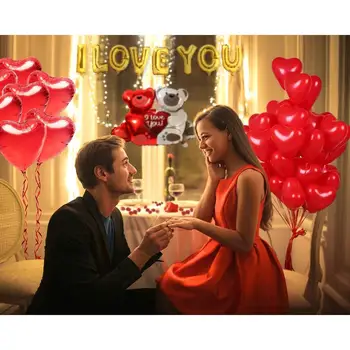 Valentine Päev Teenetemärgi ma Armastan Sind Õhupallid ja Südame Õhupallid Komplekt koos 1000Pcs Punase Roosi Kroonlehed Pulmad Engagement