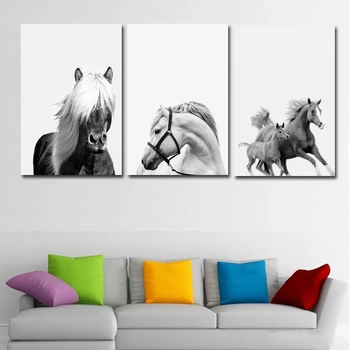 Must Valge Hobune Lõuendile Maali Nordic Plakat Seina Art Plakatid Ja Pildid Seina Pildid Elutuba, Köök Home Decor