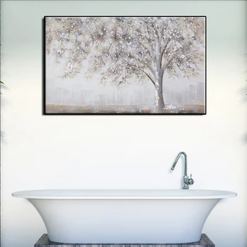 Talvine maastik suur valge puu Käsitöö abstraktne õlimaal lõuendil kodu kaunistamiseks seina art pilt elutuba raamita